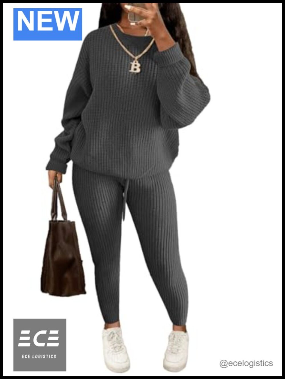 2 Piece Sweater Lounge Set Long Sleeve Knit Pullover Women's Casual
